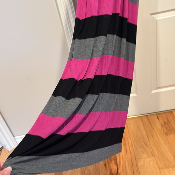Calvin Klein Grey, Fuchsia & Black Striped Maxi Dress, size 14. Racer back - Picture 6 of 7